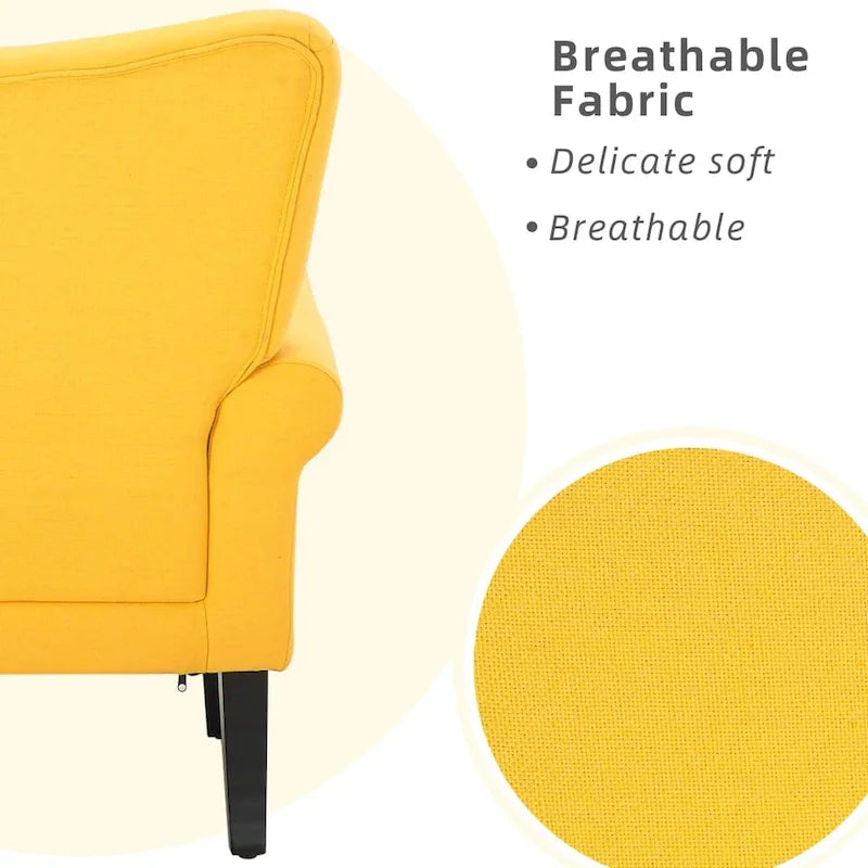 Fauteuil d'appoint moderne, fauteuil à dossier haut, canapé individuel en tissu capitonné avec pieds en bois pour salon