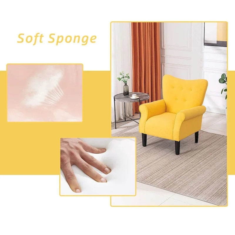 Fauteuil d'appoint moderne, fauteuil à dossier haut, canapé individuel en tissu capitonné avec pieds en bois pour salon