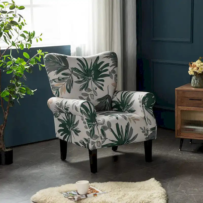 Fauteuil d'appoint moderne, fauteuil à dossier haut, canapé individuel en tissu capitonné avec pieds en bois pour salon