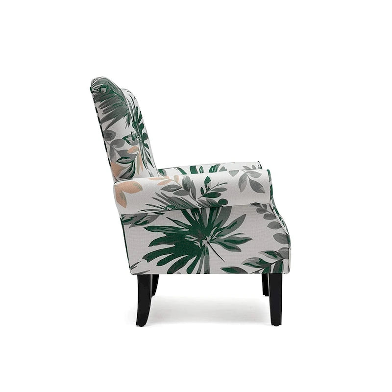 Fauteuil d'appoint moderne, fauteuil à dossier haut, canapé individuel en tissu capitonné avec pieds en bois pour salon