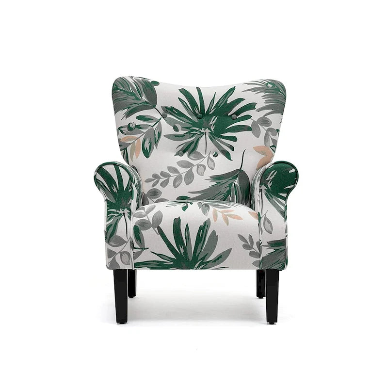 Fauteuil d'appoint moderne, fauteuil à dossier haut, canapé individuel en tissu capitonné avec pieds en bois pour salon