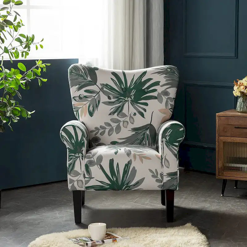 Fauteuil d'appoint moderne, fauteuil à dossier haut, canapé individuel en tissu capitonné avec pieds en bois pour salon