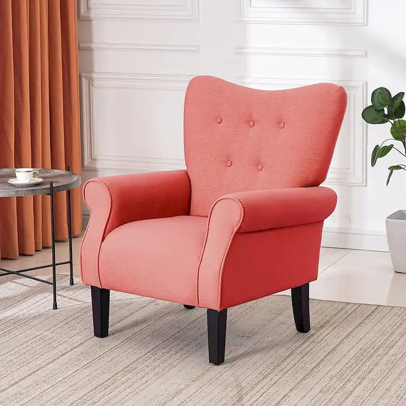 Fauteuil d'appoint moderne, fauteuil à dossier haut, canapé individuel en tissu capitonné avec pieds en bois pour salon