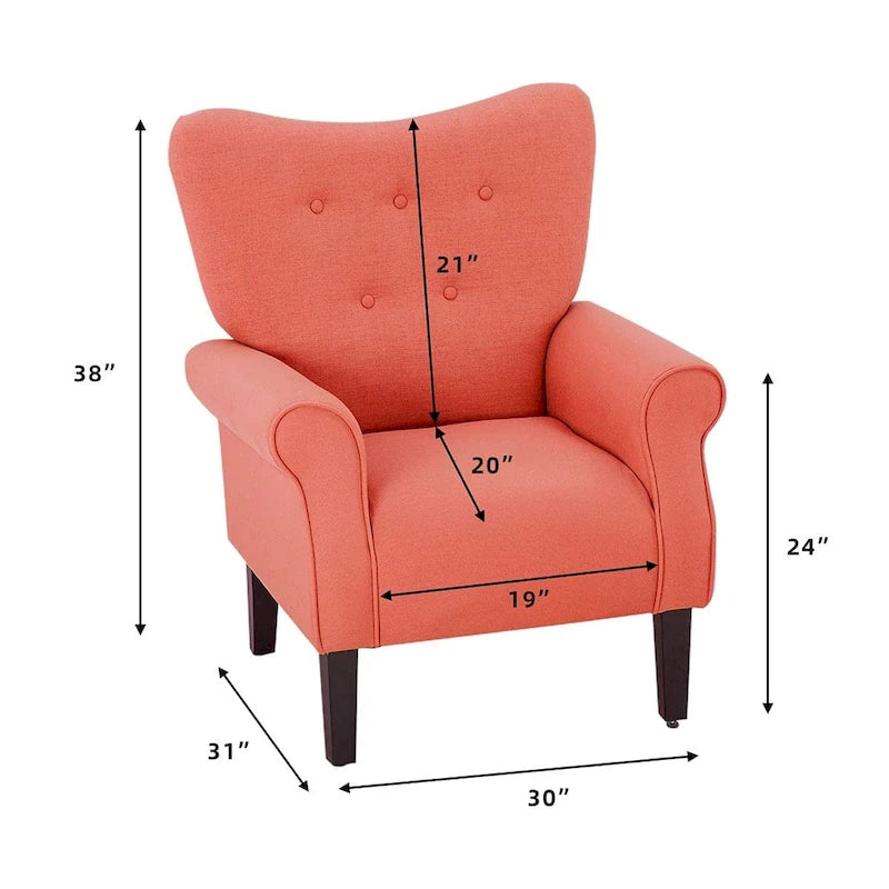 Fauteuil d'appoint moderne, fauteuil à dossier haut, canapé individuel en tissu capitonné avec pieds en bois pour salon