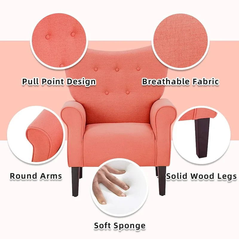 Fauteuil d'appoint moderne, fauteuil à dossier haut, canapé individuel en tissu capitonné avec pieds en bois pour salon