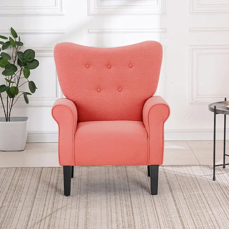 Fauteuil d'appoint moderne, fauteuil à dossier haut, canapé individuel en tissu capitonné avec pieds en bois pour salon
