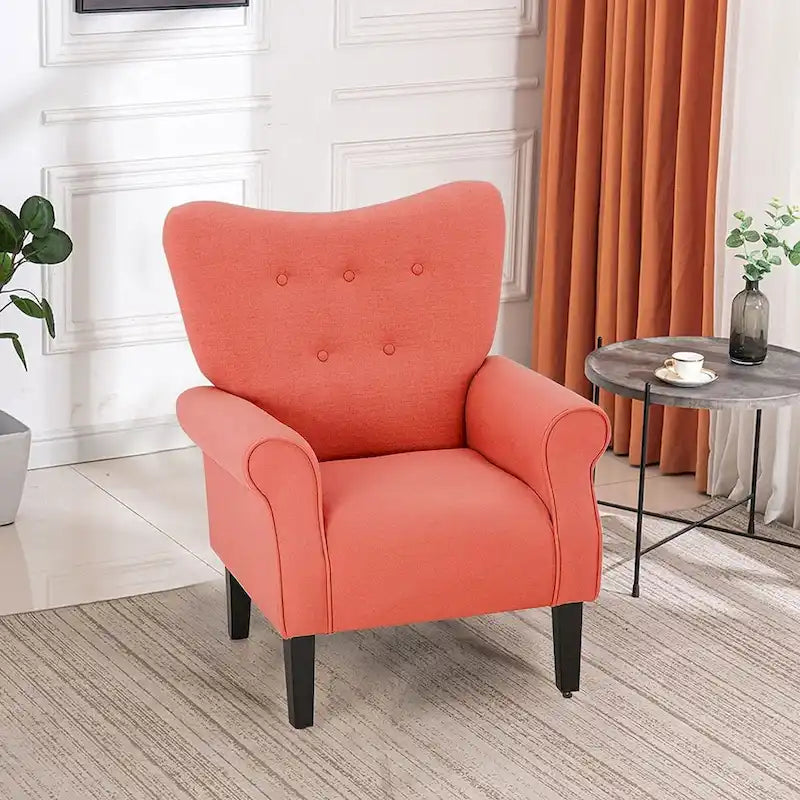 Fauteuil d'appoint moderne, fauteuil à dossier haut, canapé individuel en tissu capitonné avec pieds en bois pour salon