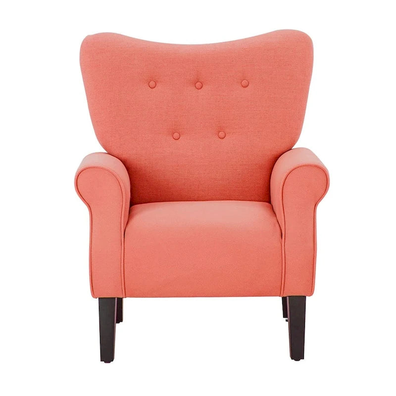 Fauteuil d'appoint moderne, fauteuil à dossier haut, canapé individuel en tissu capitonné avec pieds en bois pour salon
