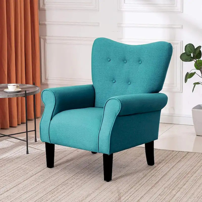 Fauteuil d'appoint moderne, fauteuil à dossier haut, canapé individuel en tissu capitonné avec pieds en bois pour salon