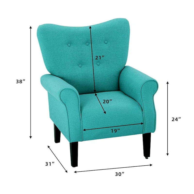 Fauteuil d'appoint moderne, fauteuil à dossier haut, canapé individuel en tissu capitonné avec pieds en bois pour salon
