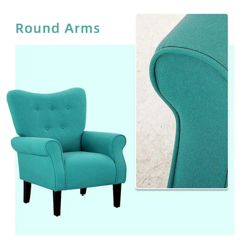 Fauteuil d'appoint moderne, fauteuil à dossier haut, canapé individuel en tissu capitonné avec pieds en bois pour salon