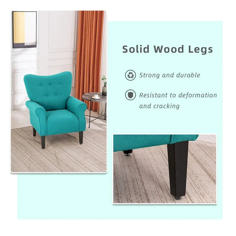 Fauteuil d'appoint moderne, fauteuil à dossier haut, canapé individuel en tissu capitonné avec pieds en bois pour salon