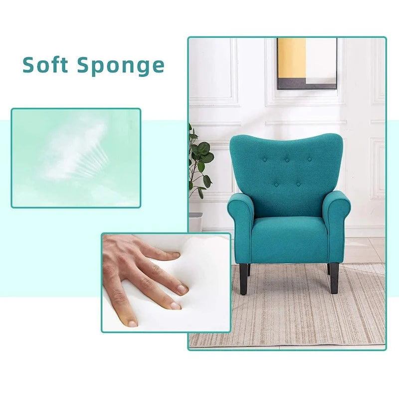 Fauteuil d'appoint moderne, fauteuil à dossier haut, canapé individuel en tissu capitonné avec pieds en bois pour salon