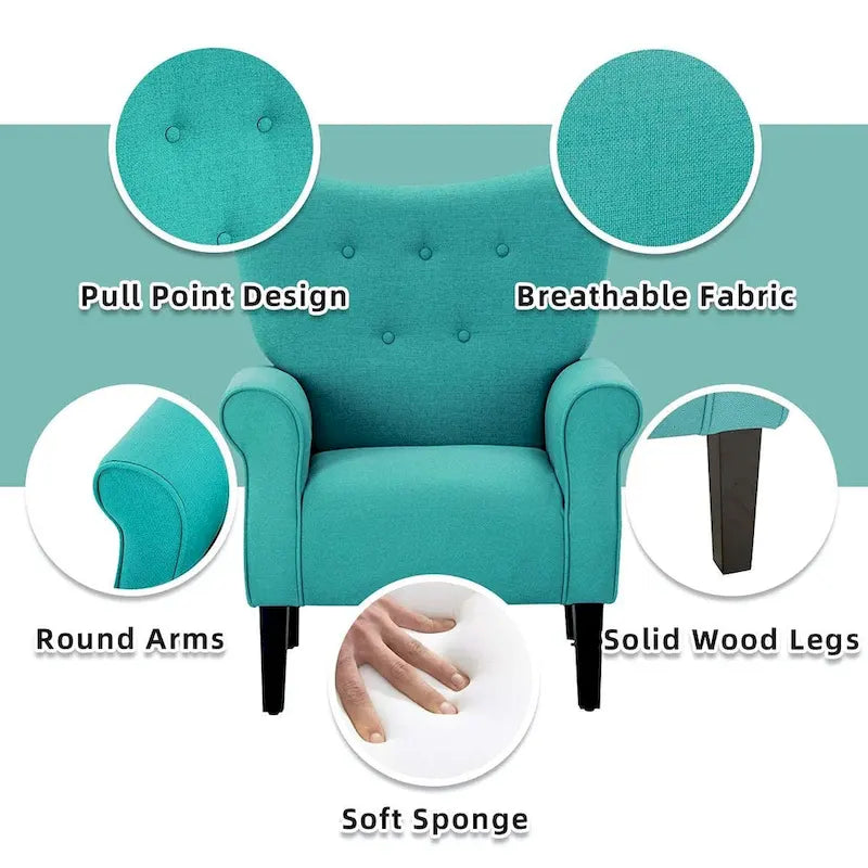 Fauteuil d'appoint moderne, fauteuil à dossier haut, canapé individuel en tissu capitonné avec pieds en bois pour salon
