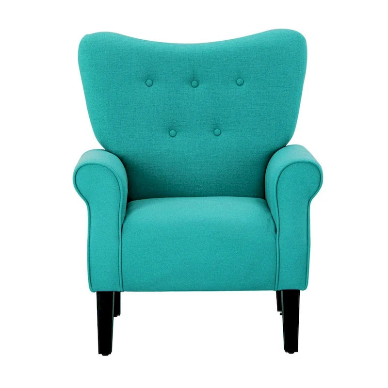 Fauteuil d'appoint moderne, fauteuil à dossier haut, canapé individuel en tissu capitonné avec pieds en bois pour salon