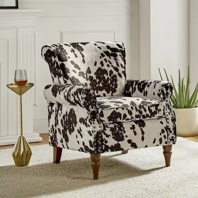 Fauteuil d'appoint traditionnel en polyester avec accoudoirs roulés et garniture cloutée