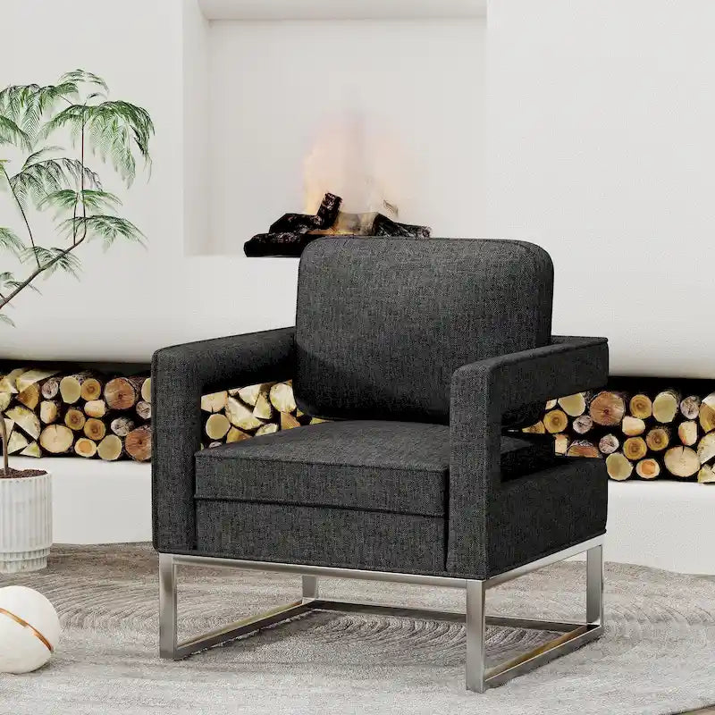 Fauteuil d'appoint moderne avec accoudoirs, Fauteuil de salon rembourré de style Mid-century