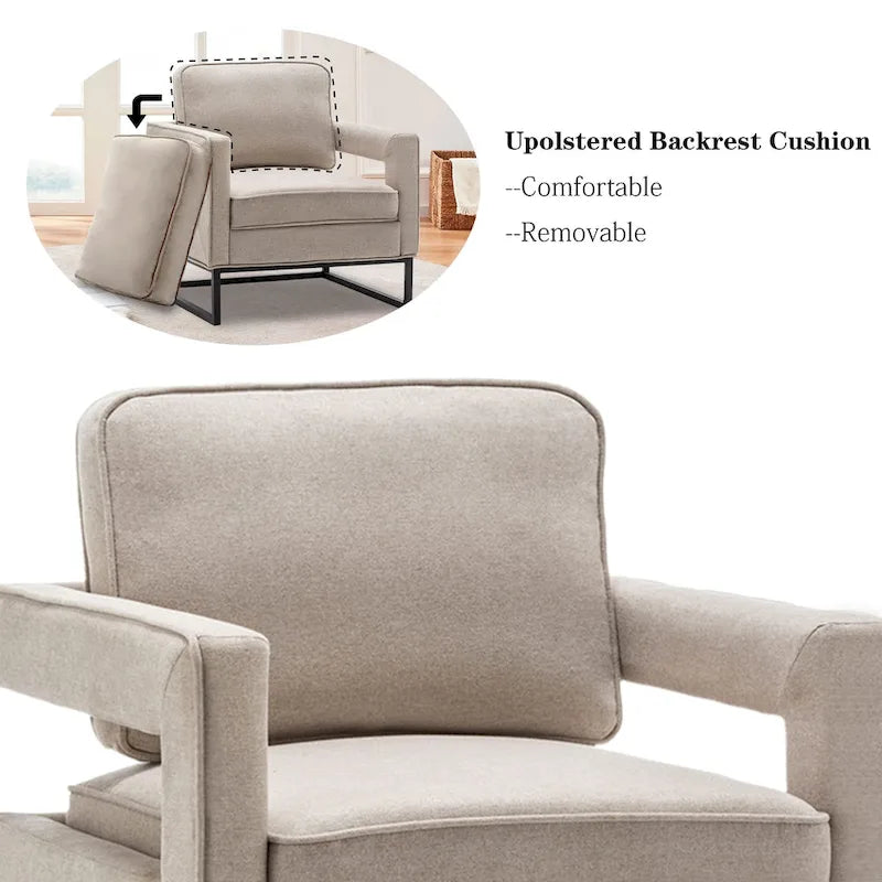 Fauteuil d'appoint moderne avec accoudoirs, Fauteuil de salon rembourré de style Mid-century