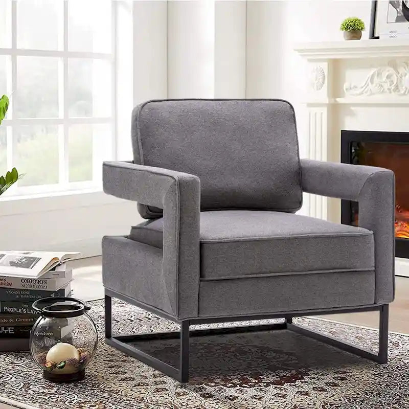 Fauteuil d'appoint moderne avec accoudoirs, Fauteuil de salon rembourré de style Mid-century
