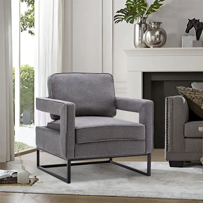 Fauteuil d'appoint moderne avec accoudoirs, Fauteuil de salon rembourré de style Mid-century