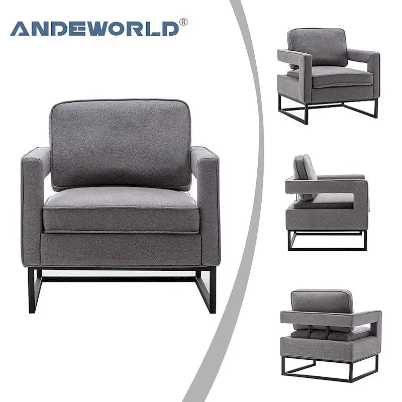 Fauteuil d'appoint moderne avec accoudoirs, Fauteuil de salon rembourré de style Mid-century