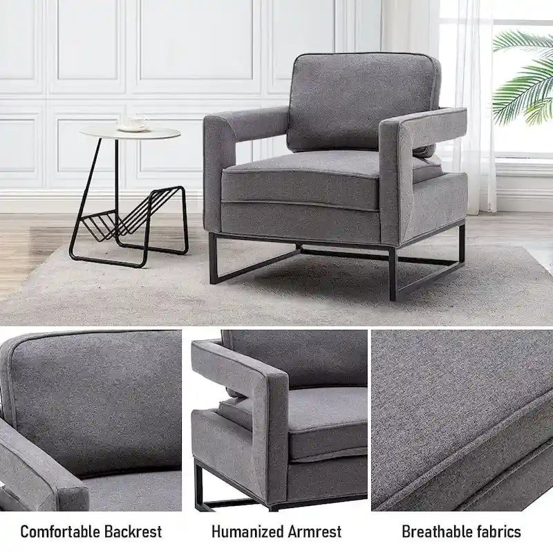 Fauteuil d'appoint moderne avec accoudoirs, Fauteuil de salon rembourré de style Mid-century