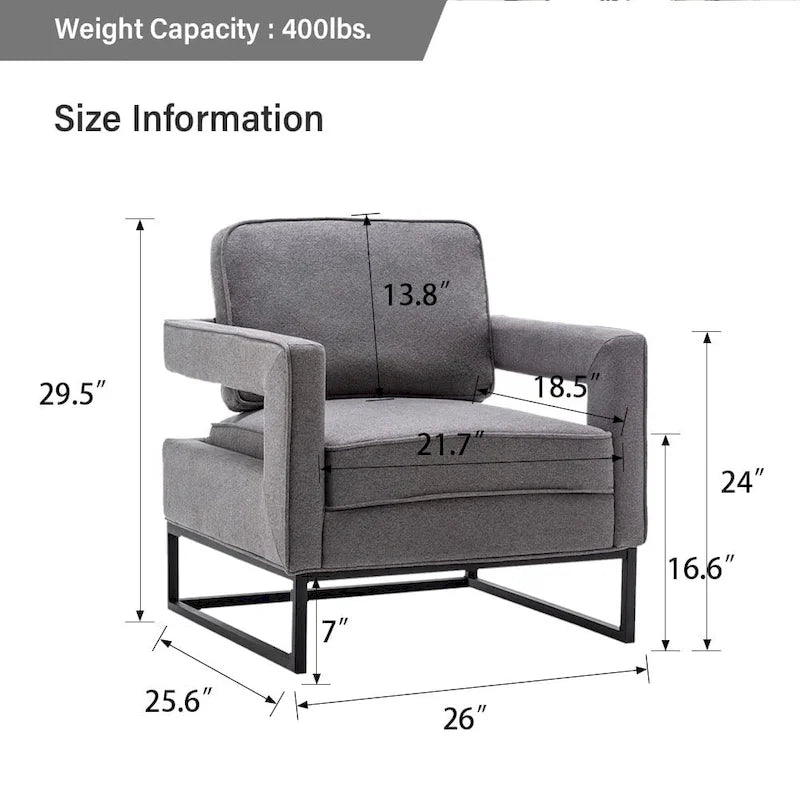 Fauteuil d'appoint moderne avec accoudoirs, Fauteuil de salon rembourré de style Mid-century