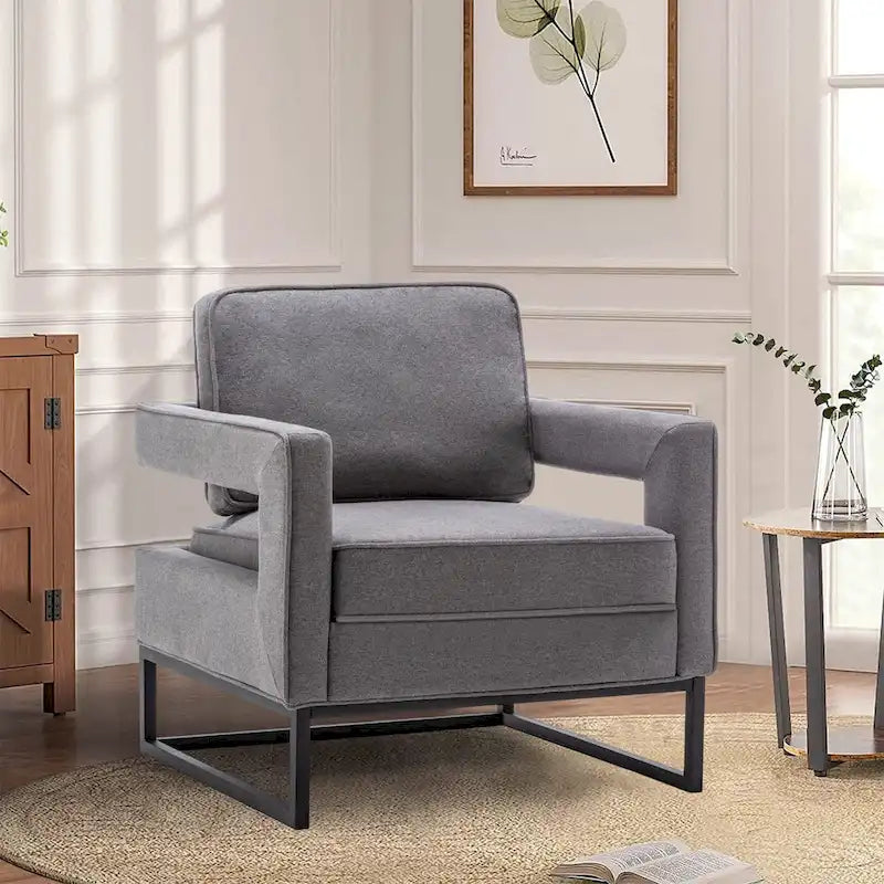 Fauteuil d'appoint moderne avec accoudoirs, Fauteuil de salon rembourré de style Mid-century