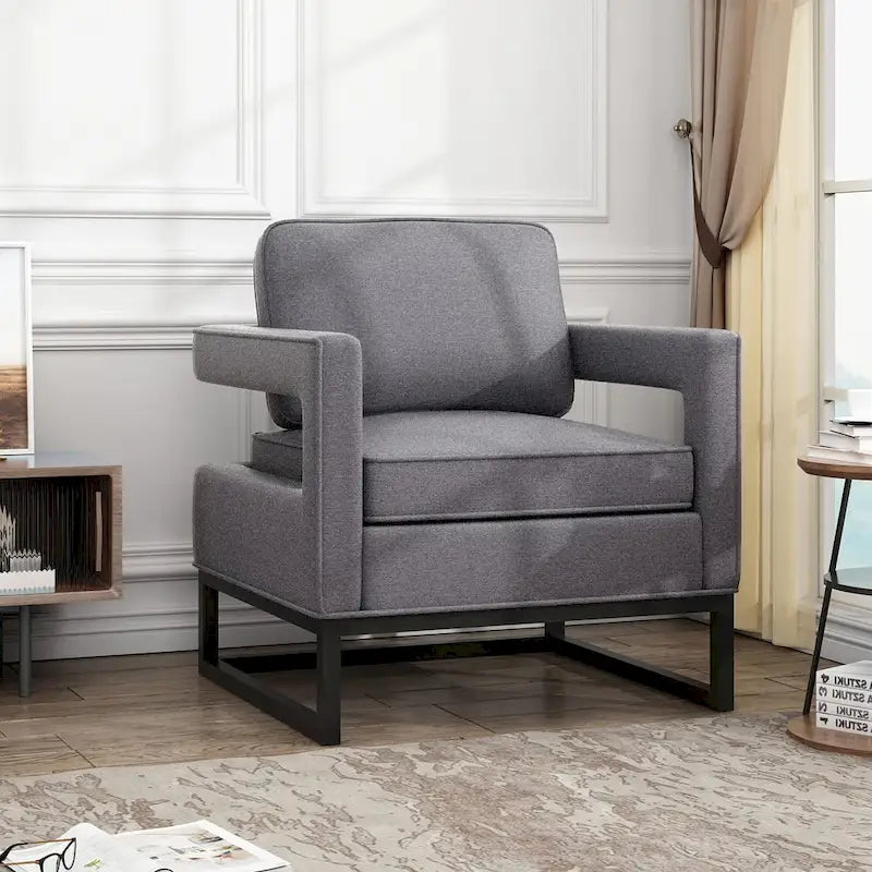 Fauteuil d'appoint moderne avec accoudoirs, Fauteuil de salon rembourré de style Mid-century