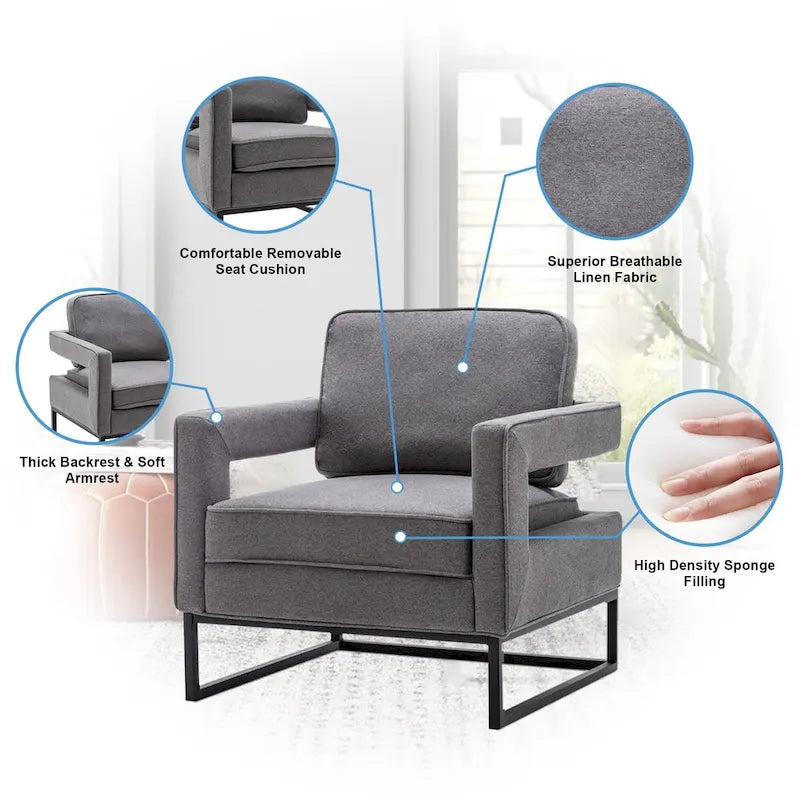 Fauteuil d'appoint moderne avec accoudoirs, Fauteuil de salon rembourré de style Mid-century