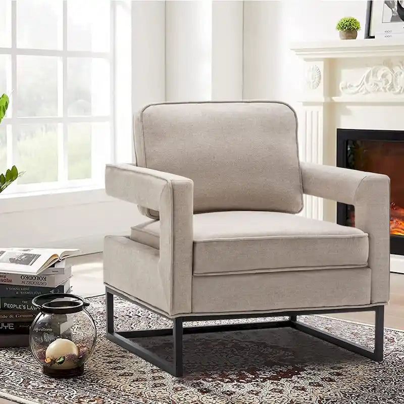 Fauteuil d'appoint moderne avec accoudoirs, Fauteuil de salon rembourré de style Mid-century