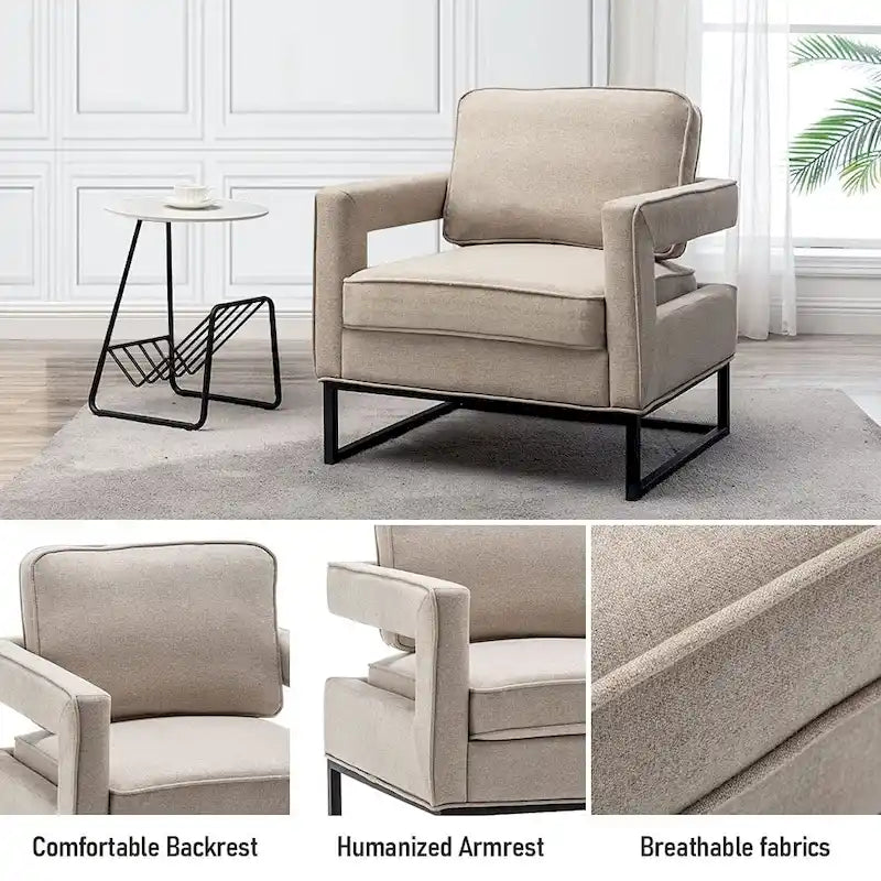 Fauteuil d'appoint moderne avec accoudoirs, Fauteuil de salon rembourré de style Mid-century