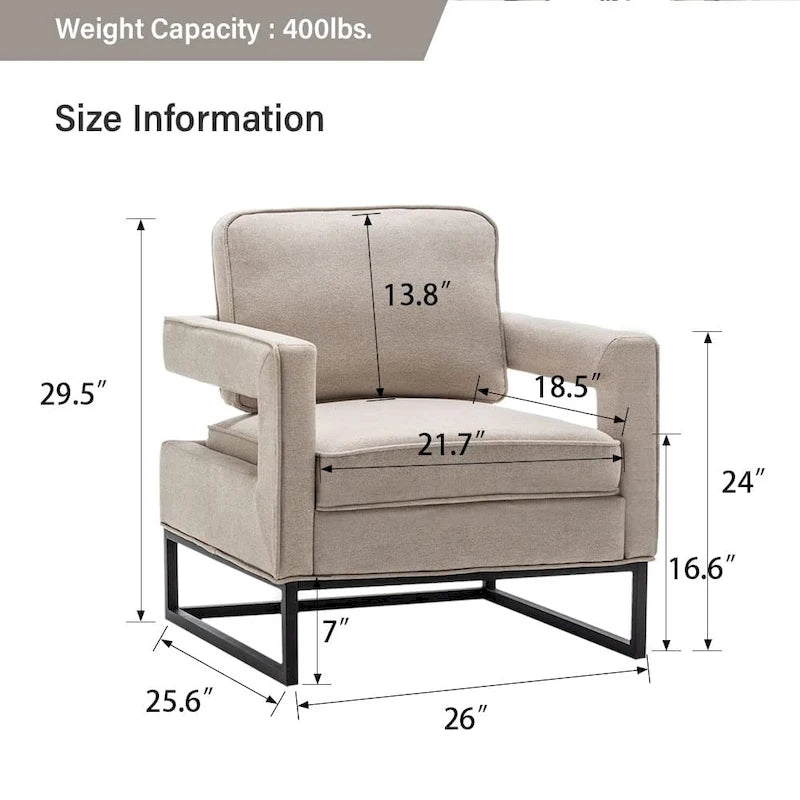 Fauteuil d'appoint moderne avec accoudoirs, Fauteuil de salon rembourré de style Mid-century