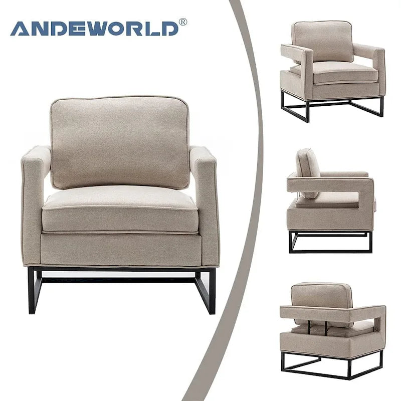 Fauteuil d'appoint moderne avec accoudoirs, Fauteuil de salon rembourré de style Mid-century