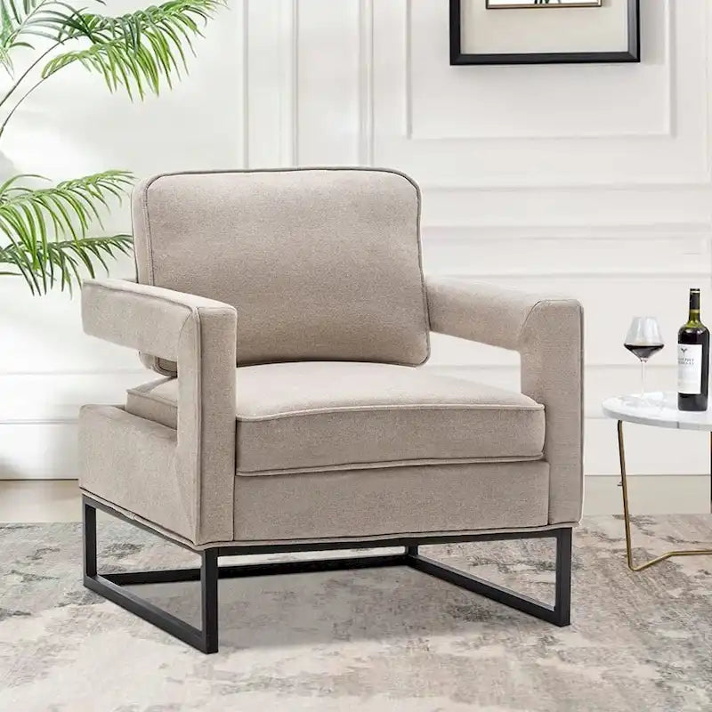 Fauteuil d'appoint moderne avec accoudoirs, Fauteuil de salon rembourré de style Mid-century
