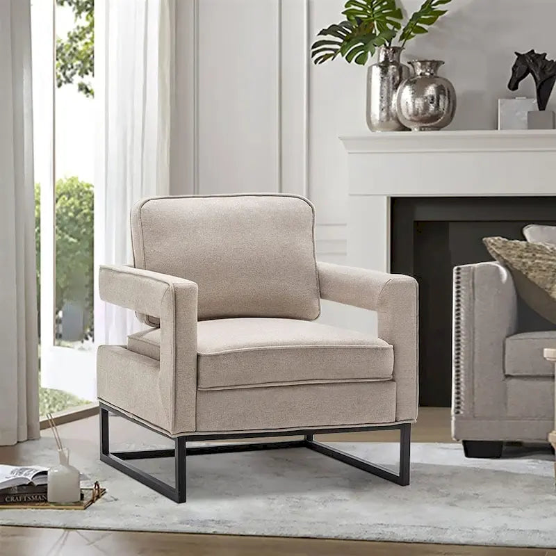 Fauteuil d'appoint moderne avec accoudoirs, Fauteuil de salon rembourré de style Mid-century