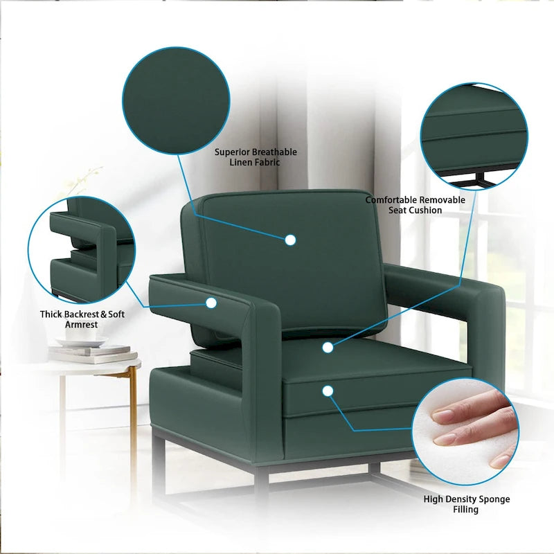 Fauteuil d'appoint moderne avec accoudoirs, Fauteuil de salon rembourré de style Mid-century