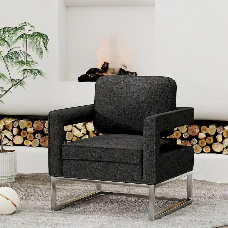 Fauteuil d'appoint moderne avec accoudoirs, Fauteuil de salon rembourré de style Mid-century