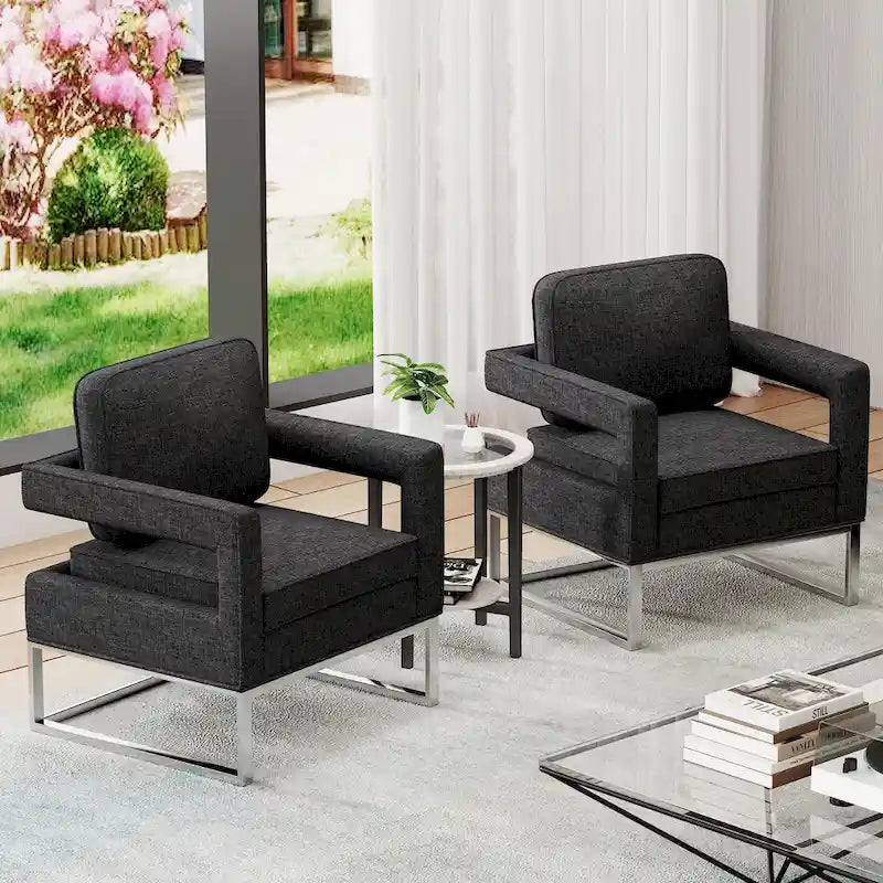 Fauteuil d'appoint moderne avec accoudoirs, Fauteuil de salon rembourré de style Mid-century