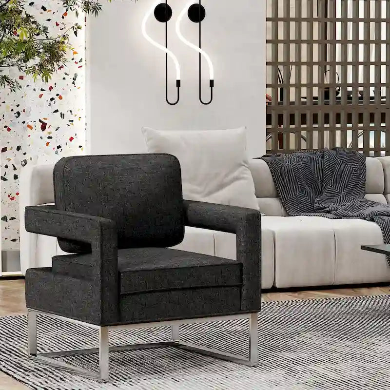 Fauteuil d'appoint moderne avec accoudoirs, Fauteuil de salon rembourré de style Mid-century