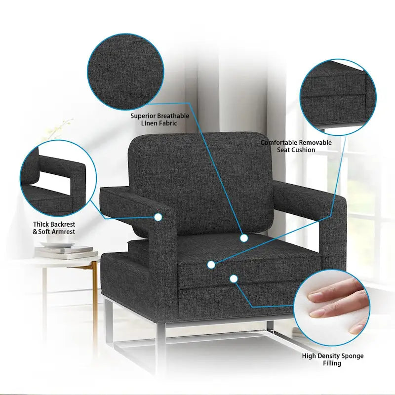 Fauteuil d'appoint moderne avec accoudoirs, Fauteuil de salon rembourré de style Mid-century