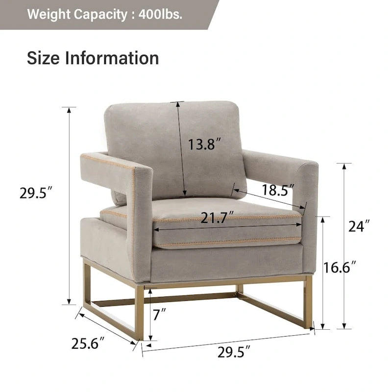 Fauteuil d'appoint moderne avec accoudoirs, Fauteuil de salon rembourré de style Mid-century
