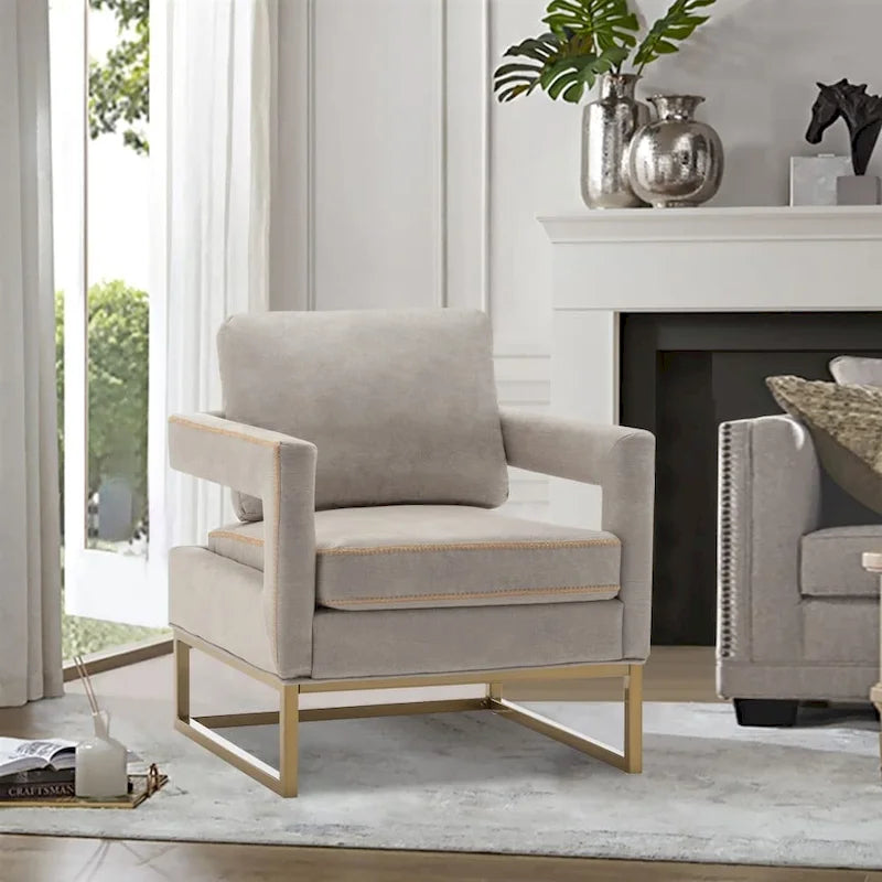 Fauteuil d'appoint moderne avec accoudoirs, Fauteuil de salon rembourré de style Mid-century