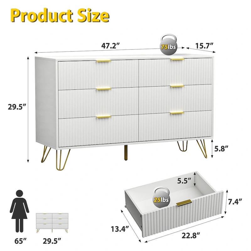 Commode à tiroirs cannelés pour chambre à coucher