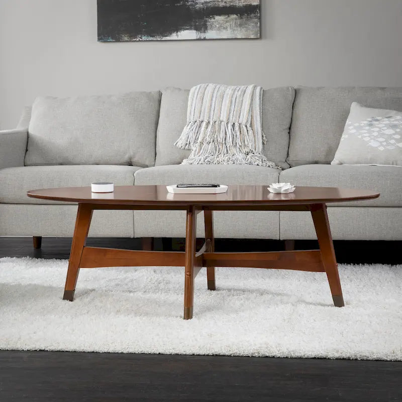 Table basse ovale en bois de style moderne du milieu du siècle