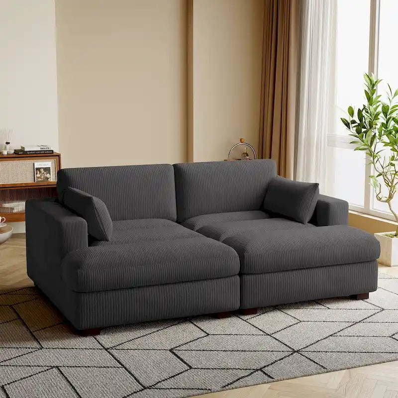 Canapé modulaire en velours côtelé, grand canapé convertible avec méridienne