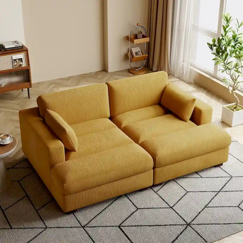 Canapé modulaire en velours côtelé, grand canapé convertible avec méridienne