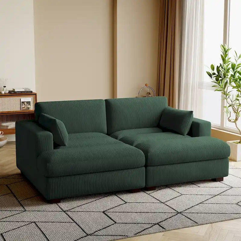 Canapé modulaire en velours côtelé, grand canapé convertible avec méridienne