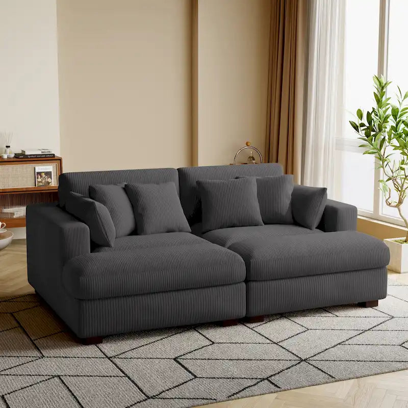 Canapé modulaire en velours côtelé, grand canapé convertible avec méridienne