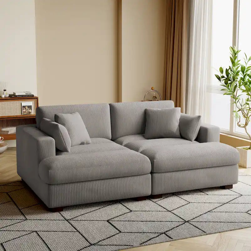 Canapé modulaire en velours côtelé, grand canapé convertible avec méridienne